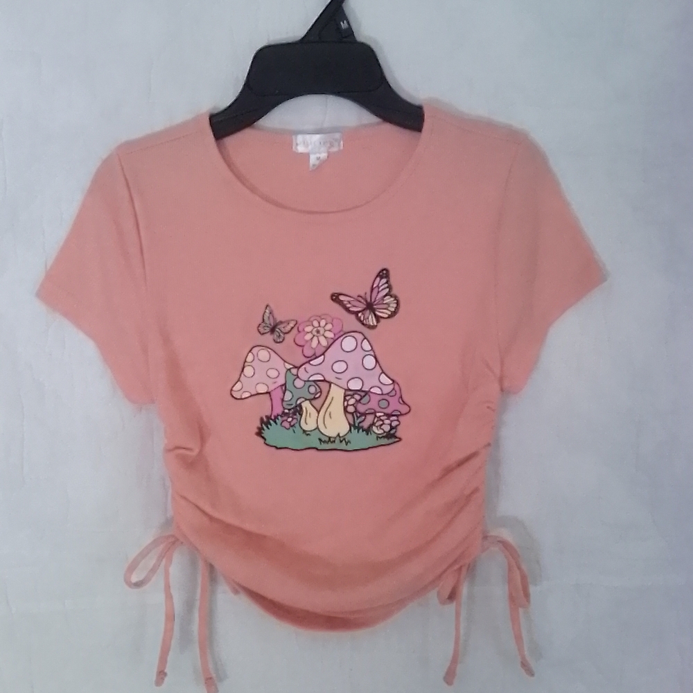 Orange Kiss Brand Women's Peach Ruched Crop Top